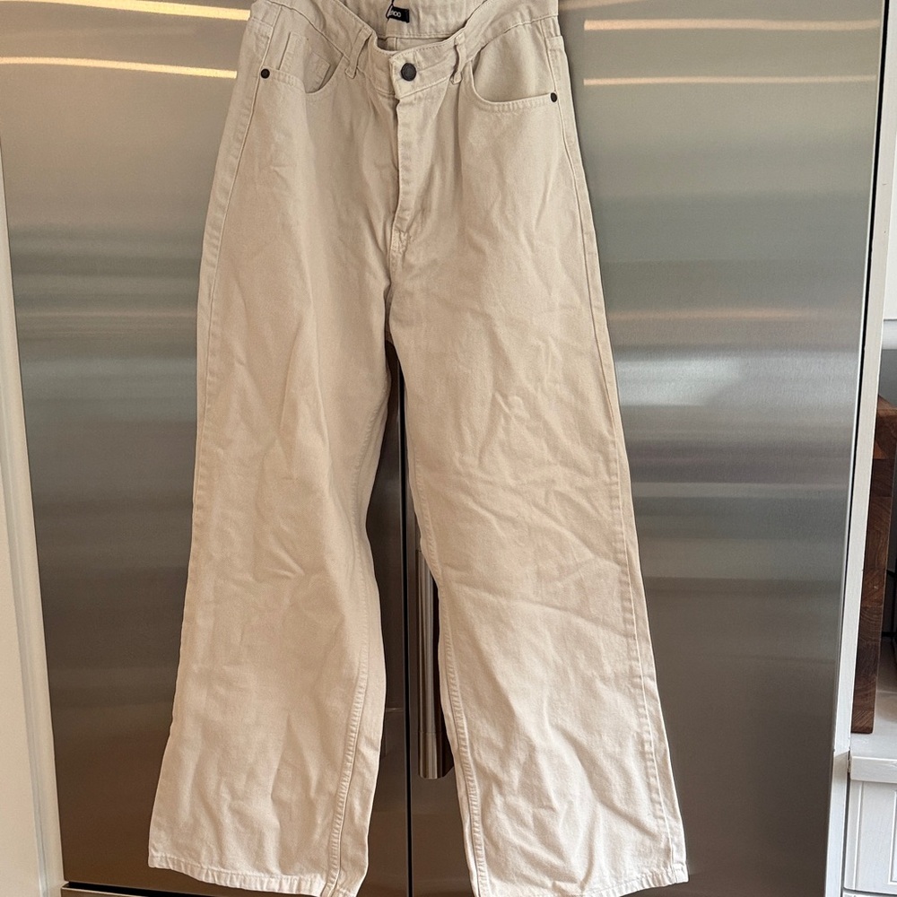 Boohoo Cream Wide Leg Trousers